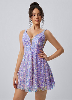 Manon Purple V-Neck Iridescent Sequin Skater Mini Dress image7