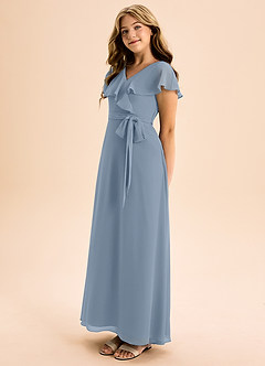 Azazie Lainey Junior Dusty Blue A-Line with Pockets Chiffon Dress image3