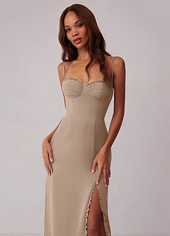 Barbie ♥ Azazie Bridesmaid Dresses Taupe Sheath Corset Chiffon Dress image4