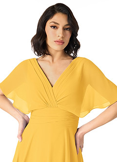 Azazie Pamela Bridesmaid Dresses Marigold A-Line V-Neck Pleated Chiffon Dress image4