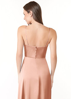 Azazie Halsey Brautjungfernkleider Etui Seitliche Cut-Outs Stretch-Satin Kleid Roségold image3