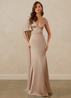 Christian Siriano Bridal for Azazie 1011 Brautjungfernkleider Meerjungfrau-Linie Schleifen Stretch-Satin Kleid Taupe image1