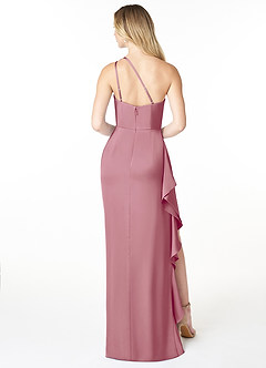 Azazie Latrice Bridesmaid Dresses Vintage Mauve Sheath One Shoulder Cascading Ruffles Stretch Satin Dress image2