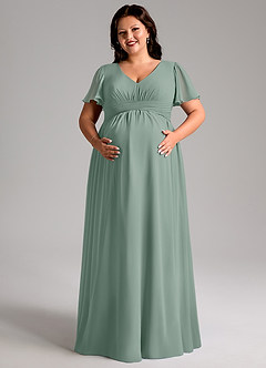 Azazie Verna Brautjungfernkleider für Schwangere A-Linie V-Hals Gerüscht Chiffon Bodenlänge Kleid image14