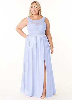 Azazie Elly Robes de demoiselle d'honneur Robe Trapèze en Mousseline de soie Encolure dégagée en dentelle Lavande image7