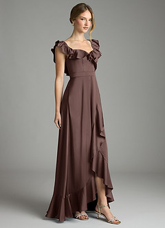 Azazie Lyra Bridesmaid Dresses Ganache A-Line Off the Shoulder Stretch Satin Convertible Dress image5