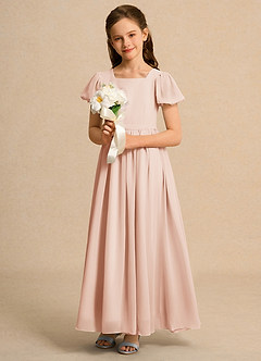 Azazie Joss Flower Girl Dresses English Rose A-Line with Sleeves Chiffon Dress image12