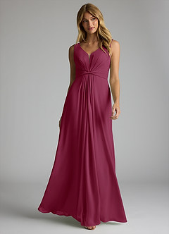 Azazie Gina Bridesmaid Dresses Mulberry A-Line V-Neck Pleated Chiffon Dress image1