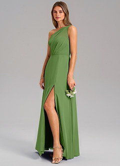 Azazie Phaedra Jurken voor bruidsmeisjes Jurk van Chiffon met A-Lijn One-Shoulder Basilicum image5