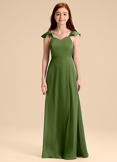 Azazie Everett Junior Juniper A-Line Bow Stretch Satin Dress image6