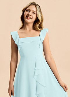 Azazie Nori Junior A-Linie Gestreift Chiffon Kleid Seegrün image7