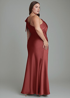 Azazie Yuanna Bridesmaid Dresses Terracotta Mermaid One Shoulder Stretch Satin Dress image9