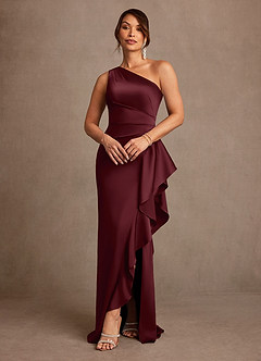 Azazie Yvette vestidos de madre de la novia Vestido de Cabernet de Satén Elástico de Corte Recto con Hombro unilateral image1