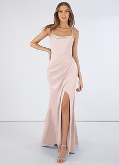 Azazie Marzia Brautjungfernkleider Etui Kutte Gefaltet Stretch-Satin Kleid Zartrosa image4