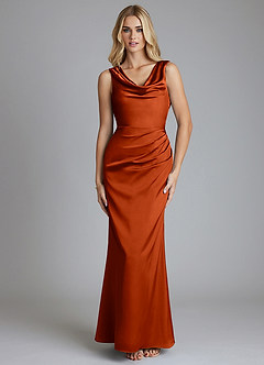 Azazie Tallie Final Sale Paprika Mermaid Pleated Stretch Satin Dress image9