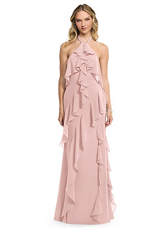 Azazie Velma Abiti da Damigella Abito A-Line in Chiffon Spacco laterale Rosa Cipria image1