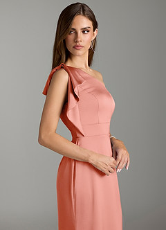 Azazie Rinna Bridesmaid Dresses Coral Mermaid Ruched Stretch Satin Dress image5