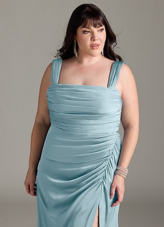 Azazie Jesaphine Bridesmaid Dresses Moody Blue Sheath Bow Stretch Satin Dress image12
