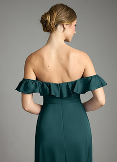 Azazie Lyra Bridesmaid Dresses Pine A-Line Off the Shoulder Stretch Satin Convertible Dress image9