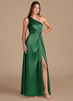 Azazie Brooke Bridesmaid Dresses Dark Green A-Line One Shoulder Metallic Satin Dress image3