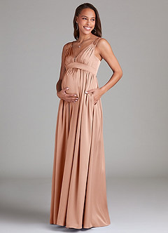 Azazie Emree Maternity Bridesmaid Dresses A-Line Stretch Satin Floor-Length Dress with Pockets image3