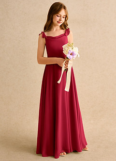 Azazie Puppy Girls Formal Blumenmädchenkleider A-Linie Plissee Chiffon Kleid Scharlachrot image1