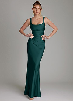 Azazie Agustina Bridesmaid Dresses Pine Mermaid Corset Stretch Satin Dress image1