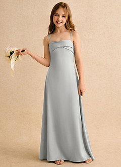 Azazie Mirabella Girls Formal Robe Demoiselle D'honneur Fillette Robe Fourreau en Satin extensible Encolure en Forme de Cœur Argent image3