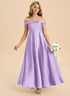 Azazie Sissy Junior Lilac A-Line Off the Shoulder Stretch Satin Dress image1