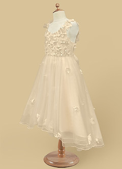 Azazie Ceres Blumenmädchenkleider Ballkleid Spitze Tüll Kleid Champagner image8