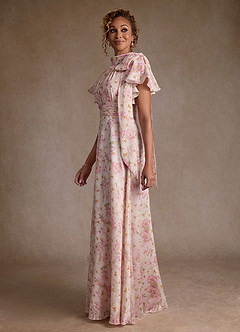 Azazie Lucinda Abiti per la Madre della Sposa Abito A-Line in Floreale Plissettato Rosa Antica Floreale image2