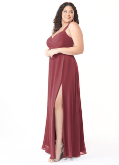 Azazie Nahrin Bridesmaid Dresses Merlot A-Line V-Neck Pleated Chiffon Dress image9