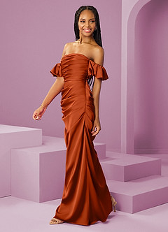 Barbie ♥ Azazie Bridesmaid Dresses Paprika Sheath Off the Shoulder Stretch Satin Convertible Dress image4