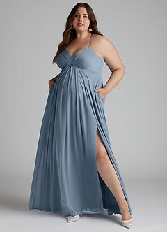 Azazie Annabelle Maternity Bridesmaid Dresses A-Line V-Neck Pleated Mesh Floor-Length Dress image9
