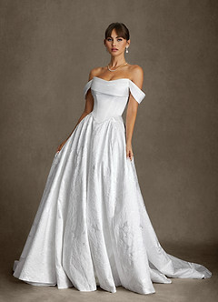 Azazie Ellie Wedding Dresses Diamond White A-Line Strapless Floral Jacquard Dress image3