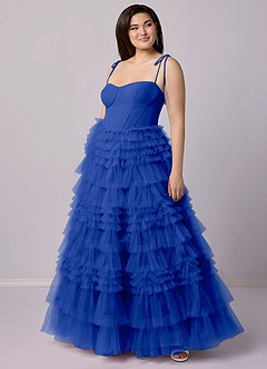 Barbie ♥ Azazie Abiti da Damigella Abito A-Line in Tulle Scollo a Cuore Blu Reale image9