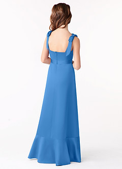 Azazie Barbara Junior Abito A-Line in Raso Opaco Fiocco Blue Jay image3