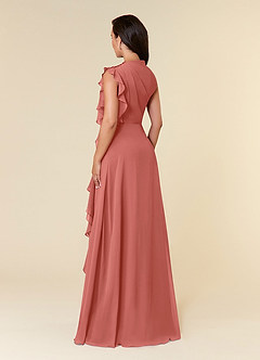 Azazie Narine vestidos de madre de la novia Vestido de Rosa Salmón de Gasa de Corte en A con Cuello alto plisado image4