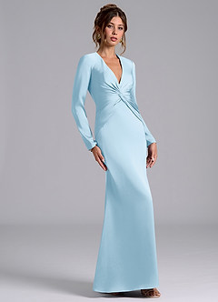 Azazie Tria Robes de demoiselle d'honneur Robe Sirène en Satin extensible Manche longue Bleu Ciel image4