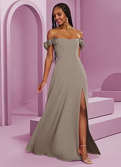 Barbie ♥ Azazie Vestidos de damas de honor Vestido de Gris Pardo de Gasa de Corte en A Convertible con Vestidos sin tirantes image8