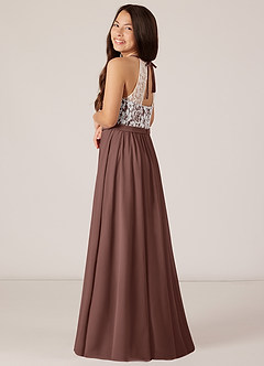 Azazie Fahari Junior Espresso A-Line Lace Chiffon Dress image5