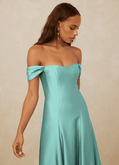 Christian Siriano Bridal for Azazie 1002 Robes de demoiselle d'honneur Robe Trapèze Convertible en Satin extensible Épaule décolletée Aqua image5
