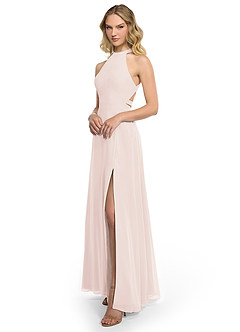 Azazie Clarice Bridesmaid Dresses Rose Petal A-Line Halter Chiffon Dress image2