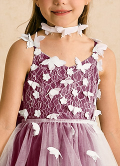 Azazie Darlina Flower Girl Dresses Ivory Mulberry Ball-Gown Lace Tulle Dress image10