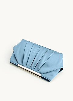 front Matching Color Stretch Satin Pleated Clutch