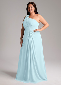 Azazie Brooke Robes de demoiselle d'honneur Robe Trapèze en Mousseline de soie Une épaule Bleu Nuage image11