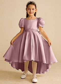 Azazie Zippy Flower Girl Dresses Dusty Rose A-Line with Sleeves Matte Satin Dress image2