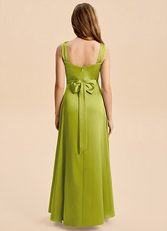 Azazie Kiki Junior Lemongrass A-Line Bow Stretch Satin Dress image5
