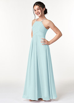 Azazie Ginger Junior Sea Glass A-Line Pleated Chiffon Dress image3