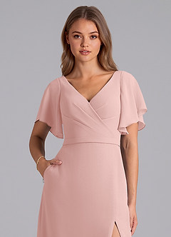 Azazie Ambrosia Bridesmaid Dresses Powder Pink A-Line Pleated Chiffon Dress image2